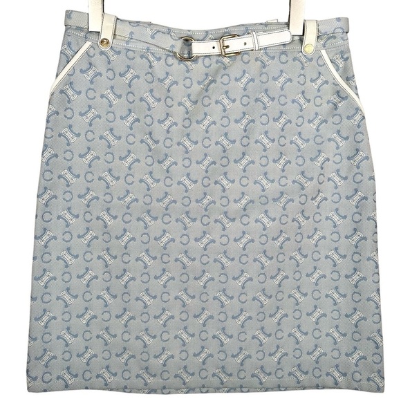 CELINE Vintage Belted Monogram Logo Canvas & Leather Trim Skirt - Picture 15 of 16